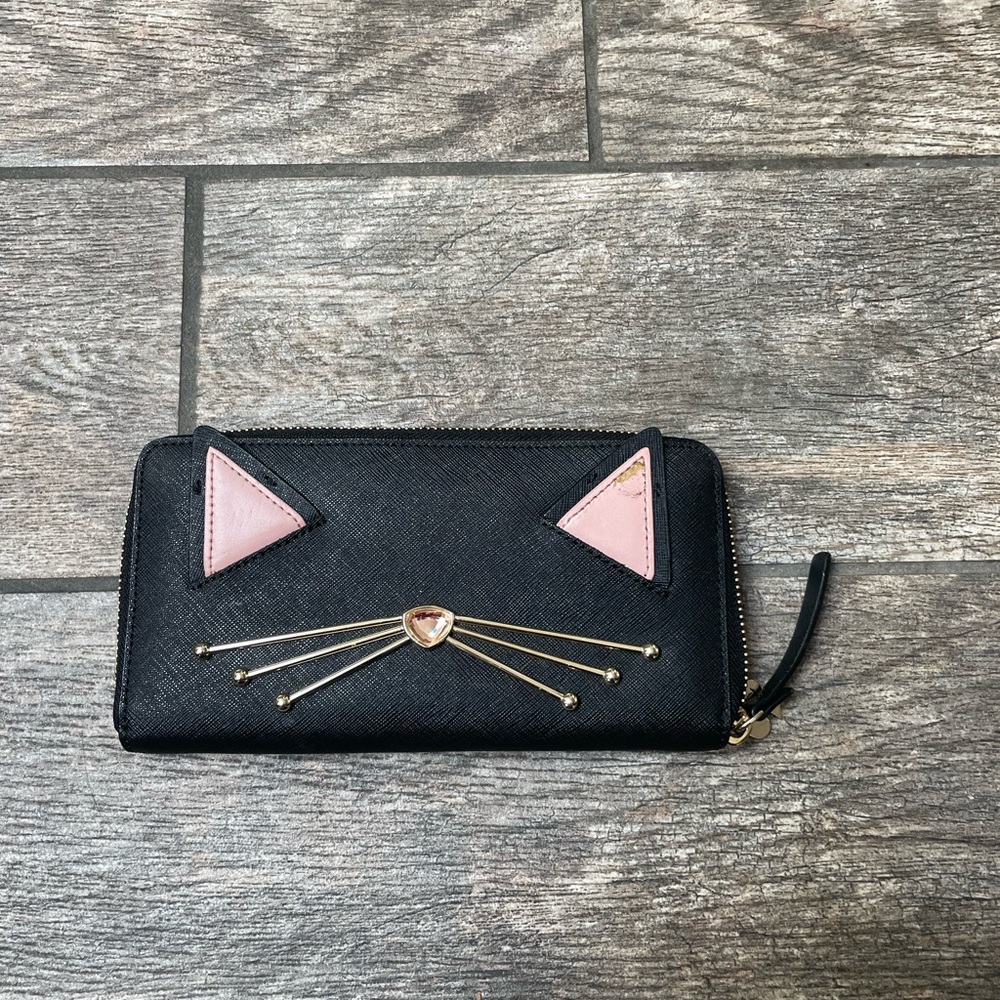 Kate Spade Chic Black and Pink Cat Face Wallet